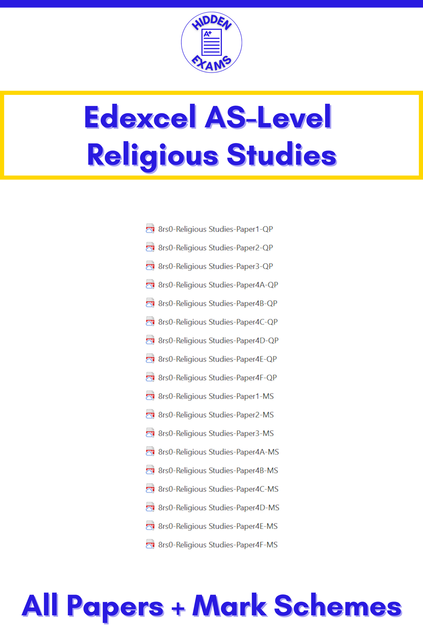 2024 Edexcel AS-Level Religious Studies Papers & Mark Schemes