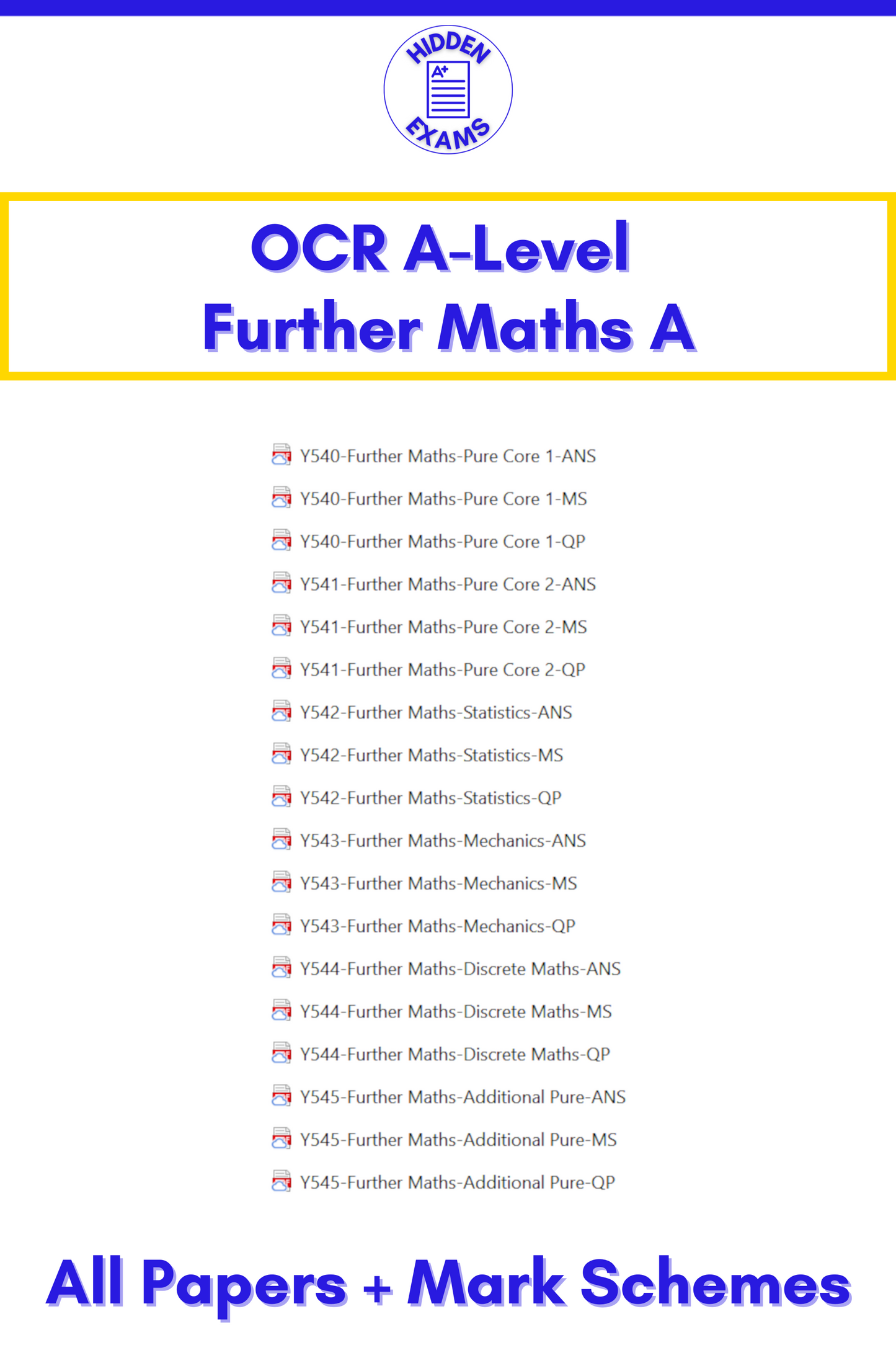 2024 OCR A-Level Further Maths A Papers & Mark Schemes