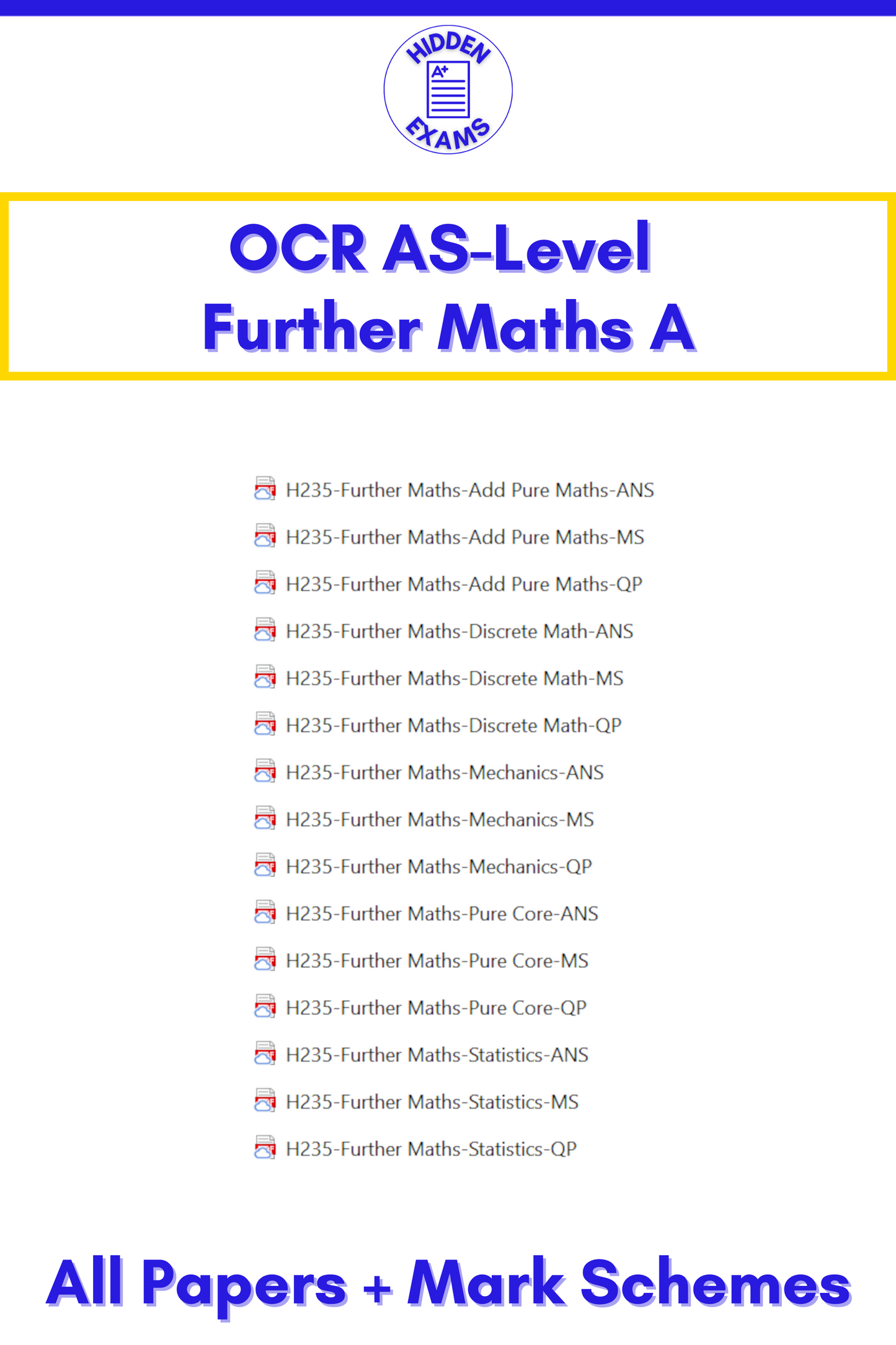 2024 OCR AS-Level Further Maths A Papers & Mark Schemes