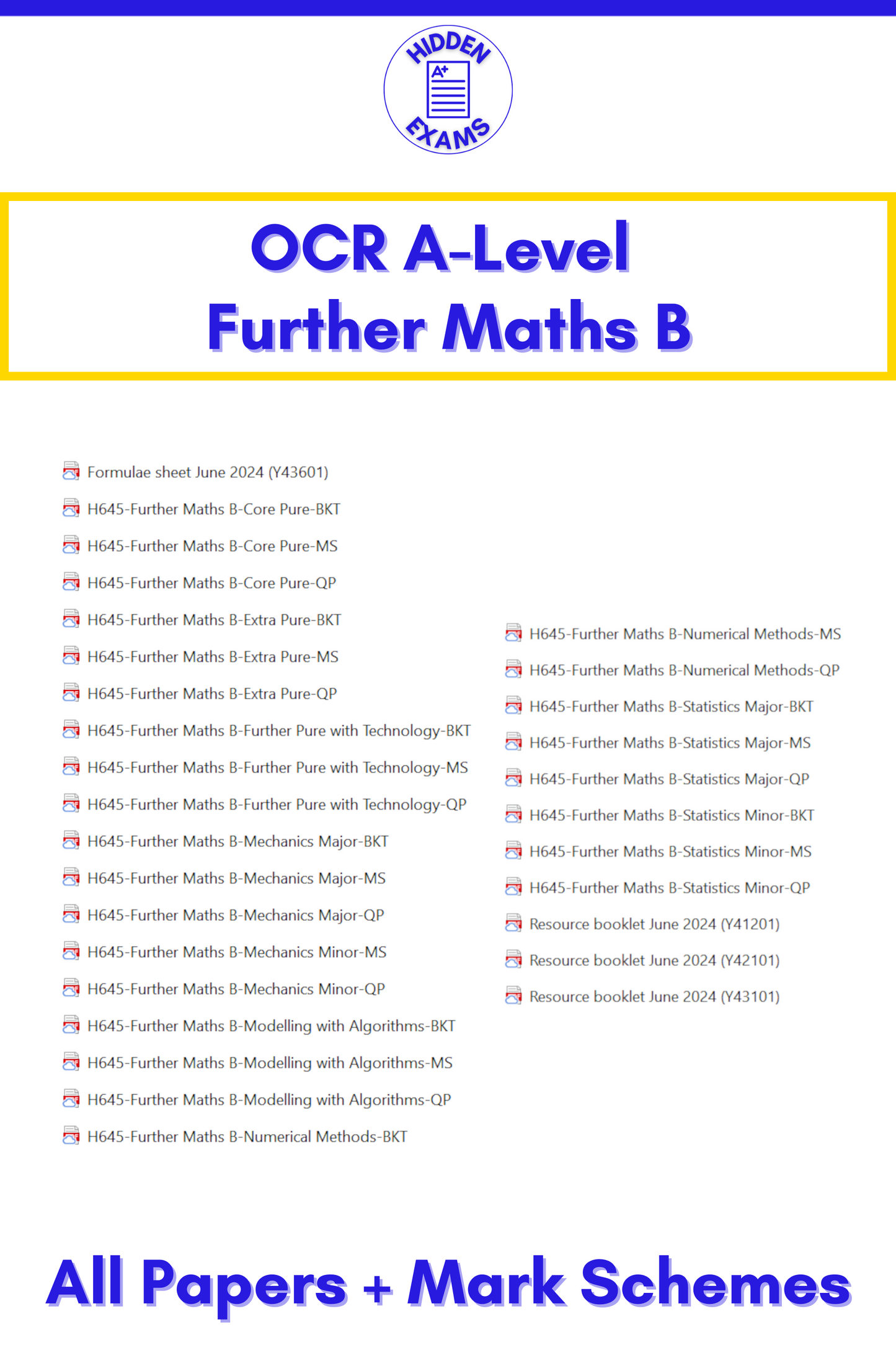 2024 OCR A-Level Further Maths B Papers & Mark Schemes