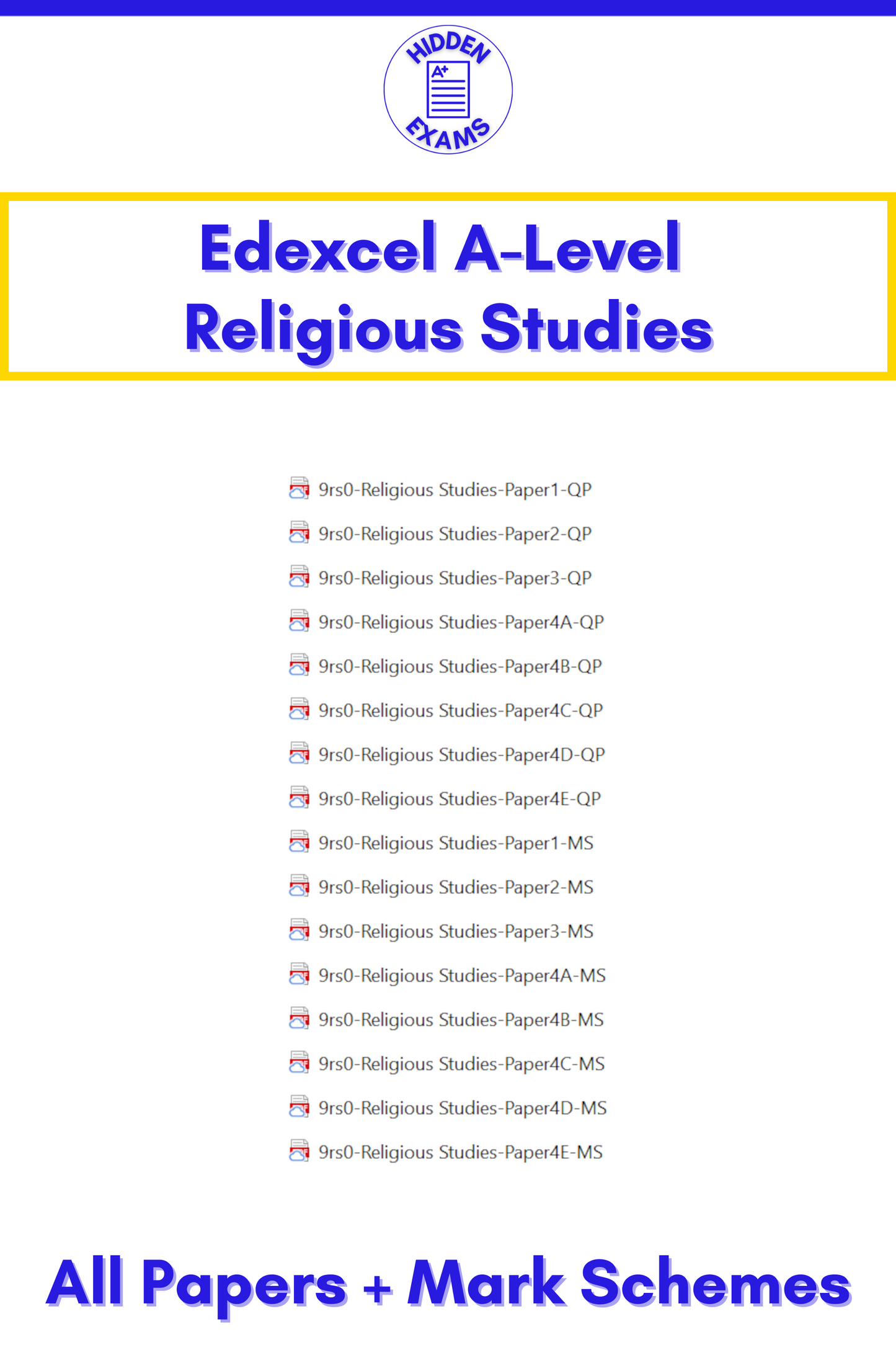 2024 Edexcel A-Level Religious Studies Papers & Mark Schemes